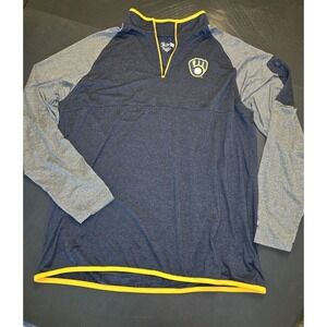 New Era Milwaukee Brewers MLB XL Long Sleeve Shirt Navy Gray Yellow